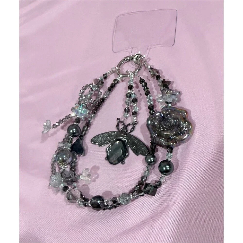 Handmade cute Beaded Phone Charm Strap Keychain Iridescent beads Bee Charm gift